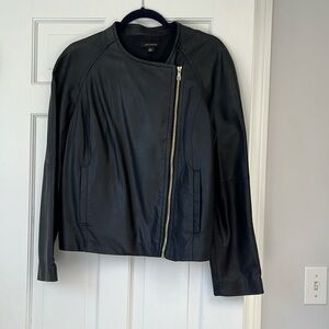 ANN TAYLOR Womens leather moto jacket size XL in deep navy